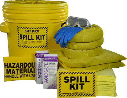 AWF PRO 20 Gallon Battery Acid Spill Kit, 59 Pieces | Includes DOT Approved 20 Gallon Drum, Sorbent Socks, Pads, & Pillows, & Accessories - size: Battery Acid Spill Kit
