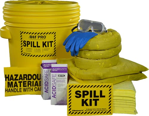 AWF PRO 20 Gallon Battery Acid Spill Kit, 59 Pieces | Includes DOT Approved 20 Gallon Drum, Sorbent Socks, Pads, & Pillows, & Accessories - size: Battery Acid Spill Kit