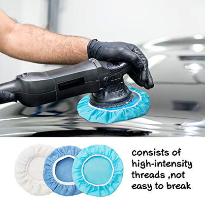 Mudder 20 Pieces Car Orbital Buffer Polisher Pad Bonnet 5-6 Inches Polishing Pad Buffing Pads Cover Microfiber Wax Bonnet - color: Blue, size: 5-6 Inches