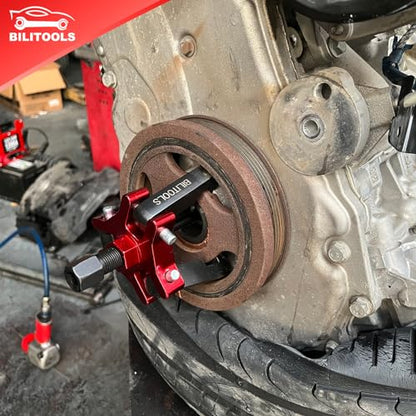 BILITOOLS Adjustable 3-Jaw Harmonic Balancer Puller for Crankshaft Dampers | Heavy-Duty 45# Steel Removal Tool with 4 Forcing Rods and Storage Case for LS, GM, Chevy, Chrysler and Ford Engines - size: Compact