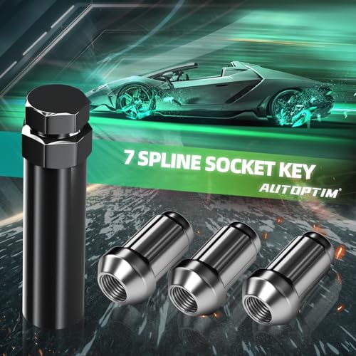 AUTOPTIM 2PCS 7 Spline Lug Nuts Socket Key - Compatible with 13/16" (21mm) and 7/8" (22mm) Hex Wrench for 20mm Hex Diameter 7 Point Wheel Nuts (M14x1.5, M14x1.75, M14x2, 9/16"-18) Truck SUV Tuner Tool - color: Black, size: 7 Spline, style: 2 Pcs