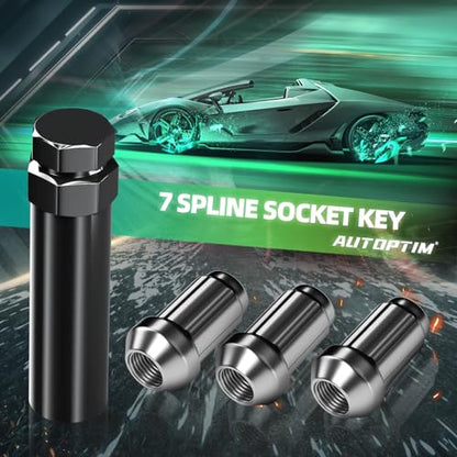 AUTOPTIM 2PCS 7 Spline Lug Nuts Socket Key - Compatible with 13/16" (21mm) and 7/8" (22mm) Hex Wrench for 20mm Hex Diameter 7 Point Wheel Nuts (M14x1.5, M14x1.75, M14x2, 9/16"-18) Truck SUV Tuner Tool - color: Black, size: 7 Spline, style: 2 Pcs