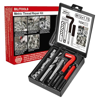 BILITOOLS M12x1.75 Helicoil Thread Repair Kit Metric, HSS Drill Heli Coil Repair Kit - size: M12 x 1.75, style: Metric