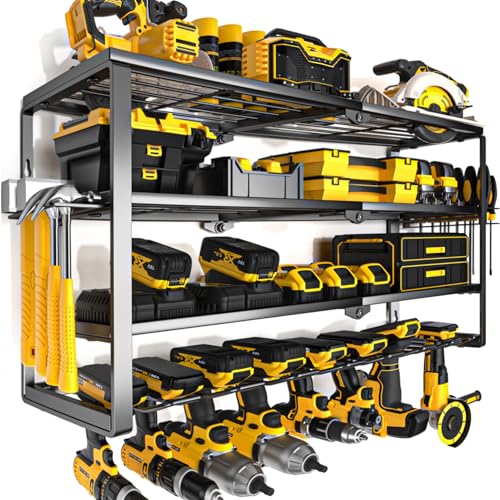 YYR 4 Layer Power Tool Organizer Wall Mount, Cordless Drill Hanger Storage Rack, Battery Tools Holder with Charging Station Shelf for Garage Organization, Workshop, Pegboard, Shed - 32 Inch 8 Slots - size: 32 Inch 8 Drills Holder