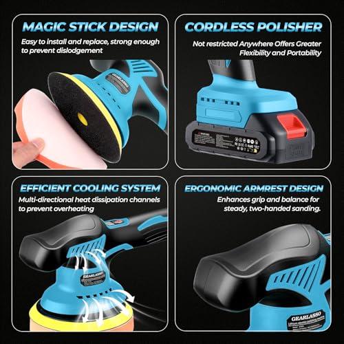 Car Buffer Polisher Cordless 21V 8 Speed Polishing Machine - color: Blue & Black