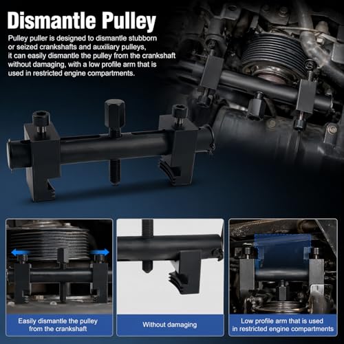 Pulley Puller Tool with 17mm Hex Wrench,Heavy Duty Crankshaft Pulley Removal Tool for 40-160mm Pulleys,Professional Crank Pulleys Removal Tools for Crankshafts & Water Pumps