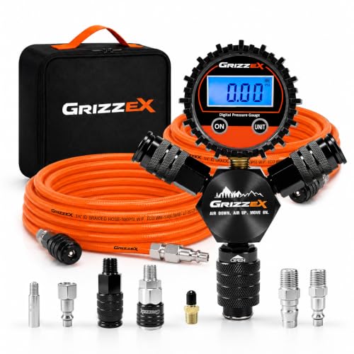 4 Tire Inflation & Deflation System, Air Up Down Kit with Digital Tire Pressure Gauge, Self-Locking Quick Coupler, TPU Braided Air Hoses, 7 Adapters for Trucks SUVs Jeeps 4x4