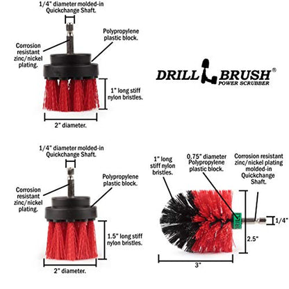 Drillbrush Headstone Cleaning Supplies - Outdoor Power Brush - Fountain Cleaner Tool - Deck Scrubbing Tool - Patio Cleaning Brush - Concrete Garage Floor Cleaner - Granite Scrubber Kit for Drill - color: Red