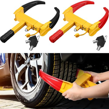 2 Pcs Wheel Lock for Cars, Heavy Duty Trailer Wheel Lock Universal Security Anti Theft Tire Clamp for Vehicles Boot Camper SUV ATV Boat Motorcycle Deterrent(Red and Black) - color: Red and Black