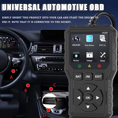 OBD2 Code Reader for Fiat 500/500C/500E/Abarth 500 2007-2022, Vehicle Fault Code Scanner with Live Data Display, Plug and Play OBD II Reader for Cars and Trucks