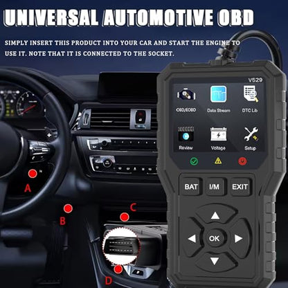 OBD2 Code Reader for Fiat 500/500C/500E/Abarth 500 2007-2022, Vehicle Fault Code Scanner with Live Data Display, Plug and Play OBD II Reader for Cars and Trucks
