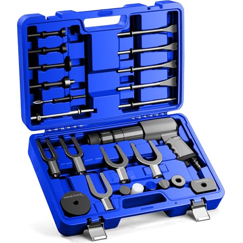 25PCS Multi-functional Pneumatic Hammer Piece Chisel Set, Air Hammer Kit, 2100 BPM Quick Change Retainer Air Hammer with Shovel Heads, Ball Joint Separator Set, Air hammer Bits (Blue) - color: Blue