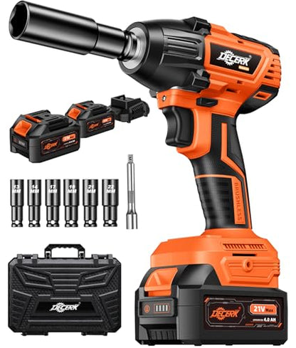 DECERK 400Nm Compact Impact Wrench - Precision Torque for DIY, Bicycle Repair & Furniture Assembly [4000mAh Dual Batteries] [1/2 Inch Driver] [21V MAX] Brushless, Cordless, Electric, Power, Gun - size: 400 N.m with Two Batteries