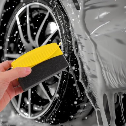 Amosfun 2pcs Car Wheel Cleaning Brush Set with Lid, Portable Plastic and Sponge Applicators for Tires and Car Paint Surfaces, Enhancing Water and Dirt Resistance for Auto Detailing