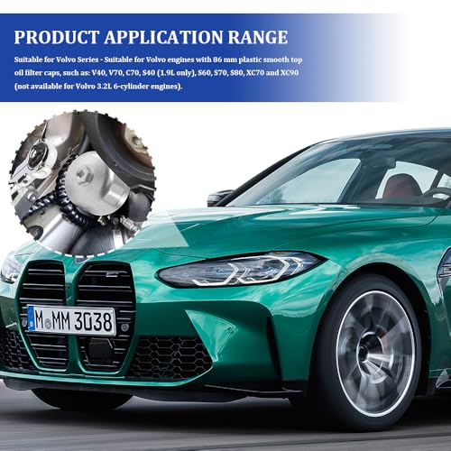 86.6 mm 16 Flutes Oil Filter Wrench, Oil System Tools, Oil Filter Wrench Removal tool, Car Oil Filter Socket Car Accessories Compatible with Volvo Engines Cartridge Oil Filter Housing Caps