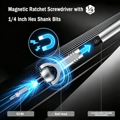 40 in 1 Ratchet Screwdriver Set, 60-Tooth Magnetic Ratcheting Screwdriver Set with 180° Rotating Ratchet Head for DIY Project, Home Repair & Furniture