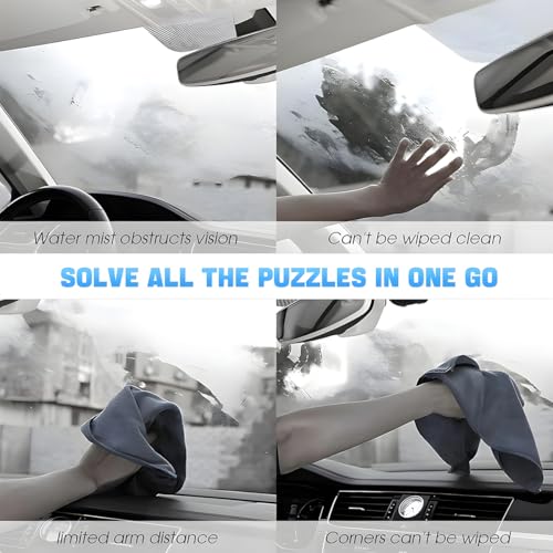 Windshield Cleaning Tool, Car Window Cleaner with Extendable Long Handle and 4 Washable Reusable Microfiber Pads, Auto Interior Exterior Glass Wiper Cleaning Kit Universal for Office and Home (Pueple) - color: Pueple
