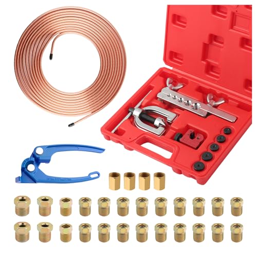 3/16" Brake Line Kit,Universal Brake Line Flaring Tool Kit with 24 Inverted Fittings & Tube Bender,Portable Brakes Lines Repair Kits as Automotive Tools for Most Hydraulic Systems