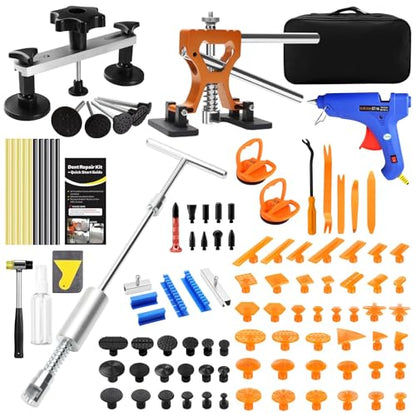 Professional Paintless Dent Repair Kit,Dent Puller Kit with Golden Lifter, Bridge Puller, Slide Hammer T-Bar, Suction Cup for Car Auto Body Hail Damage or Door Ding Removal - size: PDR tools-A1