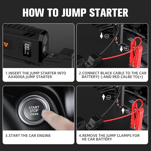 ASPERX Car Jump Starter, 4000A Peak Battery Starter for All Gas or 10.0L Diesel Engines, 12V Battery Starter, Jump Box with USBA, Lithium Battery Booster with Built-in LED Light - color: Ink