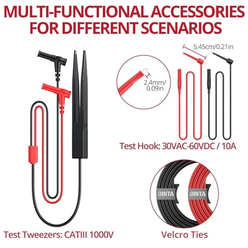 BINTA 11-Piece Multimeter Leads Kit CATII 1000V/ 19A with Alligator Clips Test Hooks Test Probes Tweezers, Professional Multimeter Leads Set for Industrial Car Home Digital Electrical Testing - style: 11PCS