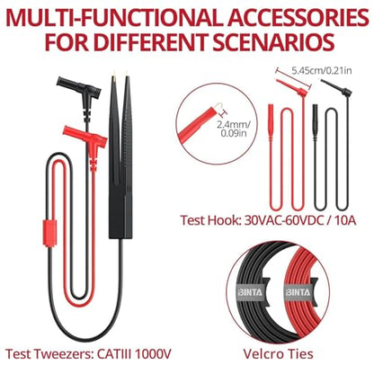 BINTA 11-Piece Multimeter Leads Kit CATII 1000V/ 19A with Alligator Clips Test Hooks Test Probes Tweezers, Professional Multimeter Leads Set for Industrial Car Home Digital Electrical Testing - style: 11PCS