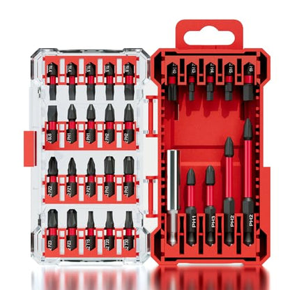 30Pcs Screwdriver Bit Set, S2 Steel Impact Bits | with Magnetic Phillips, Slotted, Torx, Hex & Allen, Storage Case Included, for Electric Drills DIY Woodworking Construction - style: 30Pcs Screwdriver Bits Set