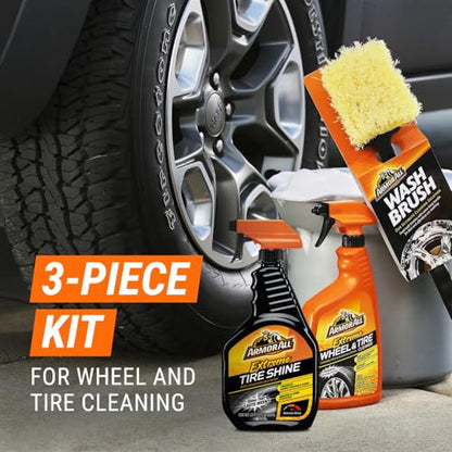 Armor All Wheel Cleaner and Tire Shine Kit, Heavy Duty Car Wheel Cleaner, Extreme Tire Shine Spray and Wash Brush - 3 Count - style: Wheel Cleaner & Tire Shine Kit