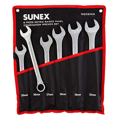 SUNEX TOOLS 9606MA 6 Piece Raised Panel Combination Wrench Set (Raised Panel) CRV