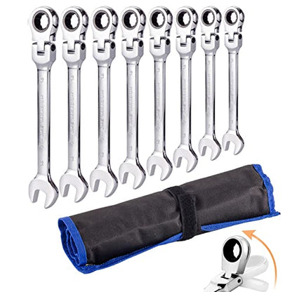 Qnkaa Flexible Ratchet Wrench Set 8pcs 9-17mm Spanner Gear Ring Ratcheting Combination Flexi Wrenches Kit Metric Flex Head - size: Metric 8pcs