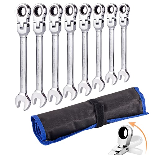 Qnkaa Flexible Ratchet Wrench Set 8pcs 9-17mm Spanner Gear Ring Ratcheting Combination Flexi Wrenches Kit Metric Flex Head - size: Metric 8pcs