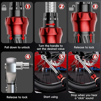 1/4" Drive Click Torque Wrench Set 3-25 N.m/2.21-18.43 Ft.lb, 15-Piece Bike Torque Wrench Kit for MTB & Cycling Maintenance with 8/10mm Brake Cable Wrench, Bits, Card - size: 15pcs Bike Torque Wrench Set