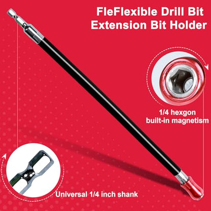 Geinxurn Flexible drill bit Extension Screwdriver Bit Holders, 1PACK 12Inches Flex Shaft Extension Socket Drill Bit Holder Hex Shank Quick-Change Drill Bit Guide with 10PC Screwdriver Bits - style: GBH0300FS-011