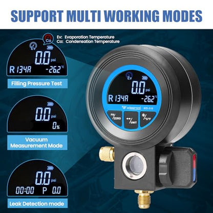 WISSCOOL Digital Gauge HVAC for R134A,R454B,R1234y,R32,R22,R410a | Pressure Recharge Manifold Gauge with LCD 24 Kinds Refrigerants Leak Detection AC Single Test Gauges for AC Charging