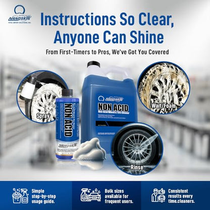 Nanoskin Non Acid Professional Wheel & Tire Cleaner 1 Gallon – Works with Brush | Car Wash Cleaning Spray for Detailing | Removes Brake Dust, Oil, Dirt, Light Corrosion - size: 128 Fl Oz (Pack of 1)