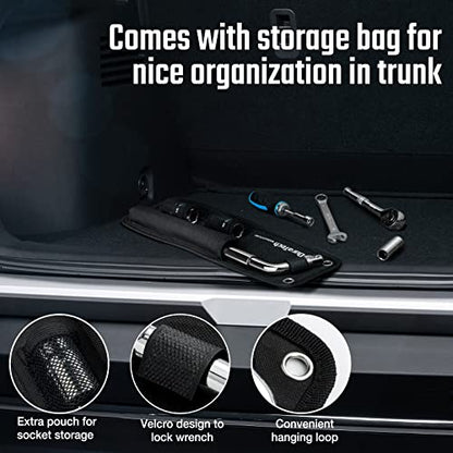 DURATECH Telescoping Lug Wrench | 17/19mm and 21/23mm Sockets, Wheel Wrench, Organizer Pouch Included