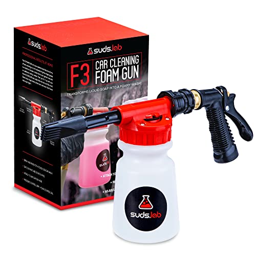 Suds Lab F3 Car Cleaning Foam Gun, Adjustable Foam Nozzle, Connect to Any Garden Hose, Clean Dirt and Dust, Home Car Washing