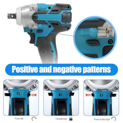 Jadeshay Cordless Impact Wrench, 1/2 inch Electric Impact Wrench with 2 * 3.0 Ah Battery & 4 Sockets, Sleeves, Drill Bits, Twist Drills, High Torque Impact Gun for Car Repairs/DIY Furniture