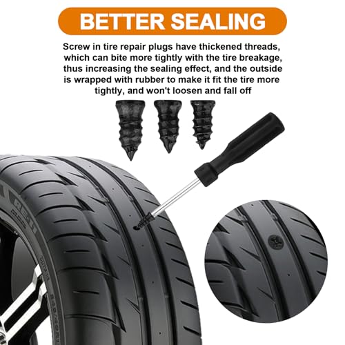 Tire Plug Kit 100PCS Tire Repair Screws,Include 3 Sizes of Screw in Tires Plugs & Screwdriver