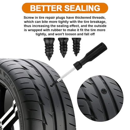 Tire Plug Kit 100PCS Tire Repair Screws,Include 3 Sizes of Screw in Tires Plugs & Screwdriver