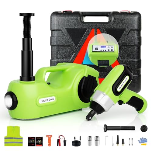 Electric Car Jack Kit 5Ton 12V Car Jack Hydraulic (Lifting Range: 6.1-20.86 inch) with Impact Wrench & Inflator for SUV MPV Sedan Truck with LCD Tire Pressure Display - color: Jack+Wrench+Air Pump+LCD