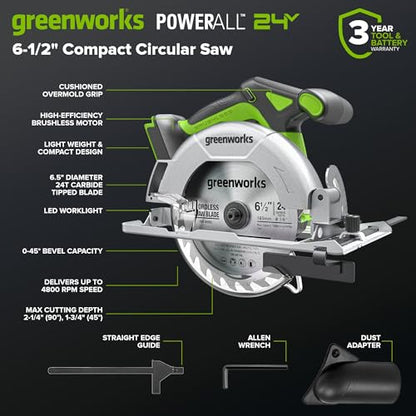 Greenworks 24V Cordless Power Tool 3pcs Combo Kit, Jig Saw with 4Ah USB Battery & Charger, Circular Saw (6-1/2") & Reciprocating Saw, Brushless Motors, 3000 SPM & 4800 RPM - size: 3PCS Combo Kits(Circular+Recip+Jig Saw)