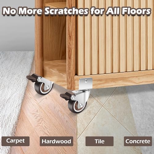 Nefish 2 Inch Caster Wheels with 3/4” (20 mm) U Bracket, Small Rubber Casters Set of 4 with Brake, 360 Degree Ball Bearing Plate Swivel Castors Wheels, Crib Caster Wheels for Dresser, Cabinet, Desk - style: 2 IN U-Shaped (4 Pack)