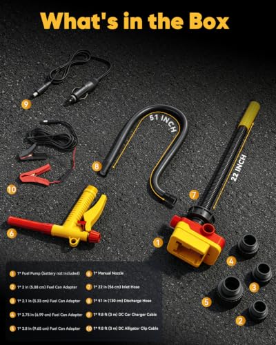 Fuel Transfer Pump Compatible with DeWalt 20V & Milwaukee M18(Tool Only) | 4 GPM Cordless Fuel Transfer Pump, Gas Can Pump with 3 Power Options, for Gasoline, Diesel, Kerosene (Battery Not Included)