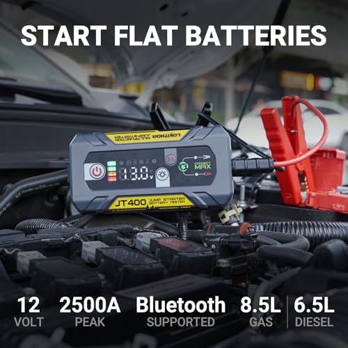 LOKITHOR JT400 12V Jump Starter and Battery Tester 2-in-1, 2500A Battery Jumper Starter Portable for Up to 8.5L Gas & 6.5L Diesel Engines, 100-2000 CCA Load Capacity Automotive Load Tester (Yellow) - color: Yellow