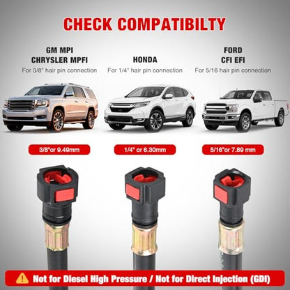 GOOACC Fuel Pressure Test Kit, Automotive Fuel Injection Pressure Gauge Tester 0-100PSI with 1/4 5/16 3/8 Quick Connect Adapters for Gasoline EFI Engines