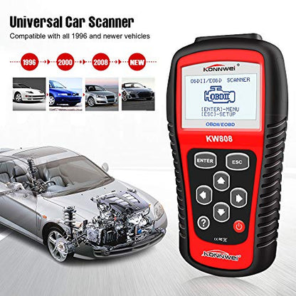 KONNWEI KW808 Auto OBDII Code Reader 2.8"Large Screen OBD2 Scanner with Full Diagnostic Scan Tool Functions Check Car Engine Light Fault Code Analyzer for All 1996 and Newer Cars with OBD II Protocol
