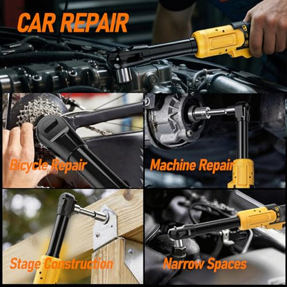 3/8" Cordless Ratchet Wrench Fit for Dewalt 20V Battery | 80FT-LBS Electric Ratchet Wrench with 5 Speeds, Sockets Set, Adapters and Tool Bag(No Battery)