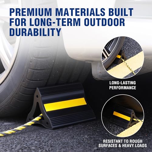 WORKPRO 4-Pack Wheel Chocks, Rubber Wheel Chocks with Rope, Heavy Duty Non-Slip Wheel Chock for RV, Trailer, Cars & SUVs, Tire Stopper Wedges with 3 Reflective Strips for Garage and Driveway