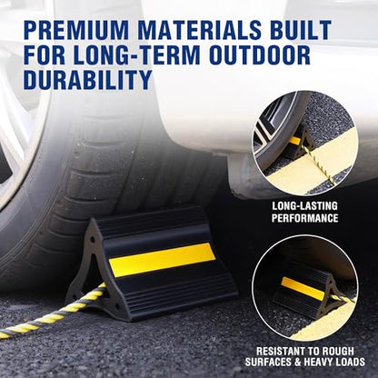 WORKPRO 4-Pack Wheel Chocks, Rubber Wheel Chocks with Rope, Heavy Duty Non-Slip Wheel Chock for RV, Trailer, Cars & SUVs, Tire Stopper Wedges with 3 Reflective Strips for Garage and Driveway